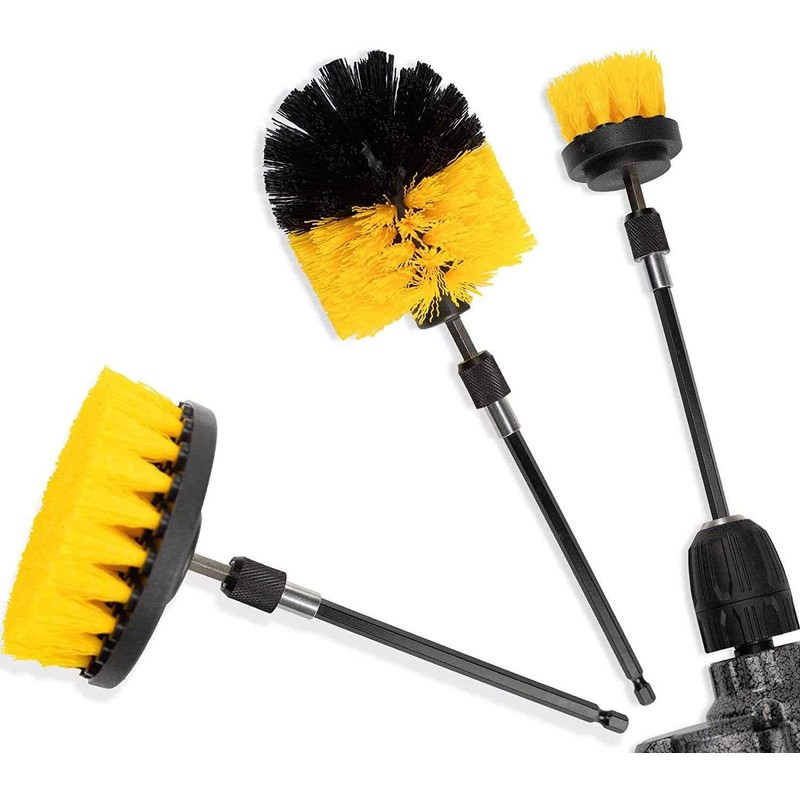 CLEAN WORLD Industrial Drill Brush 9 Pieces Power Scrubber Electric Drill Cleaning Brushes Set Cleaning Tile Floor Toilet Kitchen Brush Fixing Drill