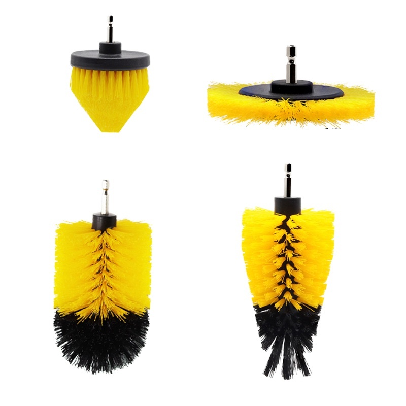 CLEAN WORLD Industrial Drill Brush 4PC Factory Price Multi-Brush Double Wireless Drill Car Electric Cleaning Brush Head PP Set