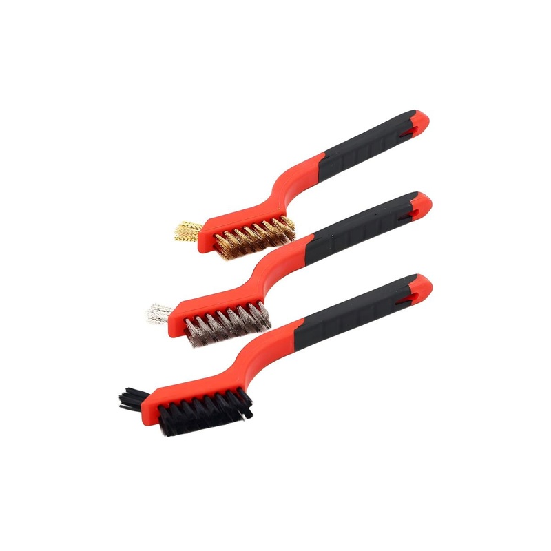 CLEAN WORLD Industrial Wire Brush Wire Brush Set 3Pcs Nylon Brass Stainless Steel Bristles with Curved Handle Grip for Rust Dirt and Paint Scrubbing