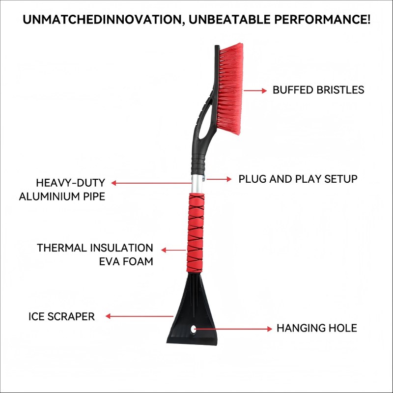 CLEAN WORLD Car snow brush, Snow Brush & Ice Scraper, 27 Inch, Ice Scrapers for Car Windshield, Detachable Snow Removal Tool with Ergonomic Foam Grip for Cars, Trucks, Suvs (Heavy Duty Abs, PVC Brush)