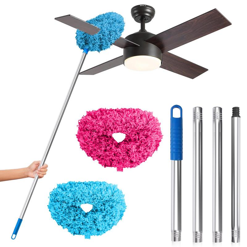 CLEAN WORLD Ceiling Fan Cleaner Duster Flexible Telescopic Extension Pole Dust Removal Brush for Cleaning Walls Bookshelves Door Window