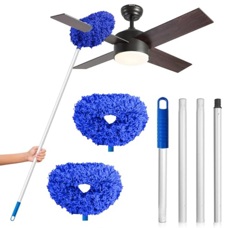 CLEAN WORLD Ceiling Fan Cleaner Duster Flexible Telescopic Extension Pole Dust Removal Brush for Cleaning Walls Bookshelves Door Window