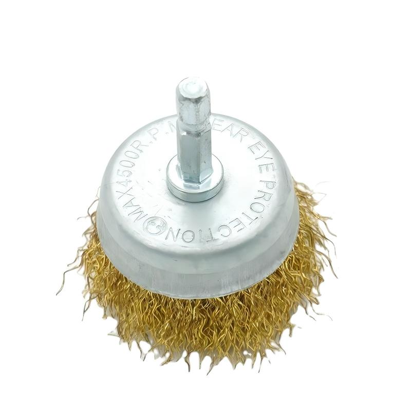 CLEAN WORLD Industrial Deburring Brush Eco-Friendly Hand Deburring Polishing Cleaning Industrial Crimped Brass Wire Cup Brushes with Shaft