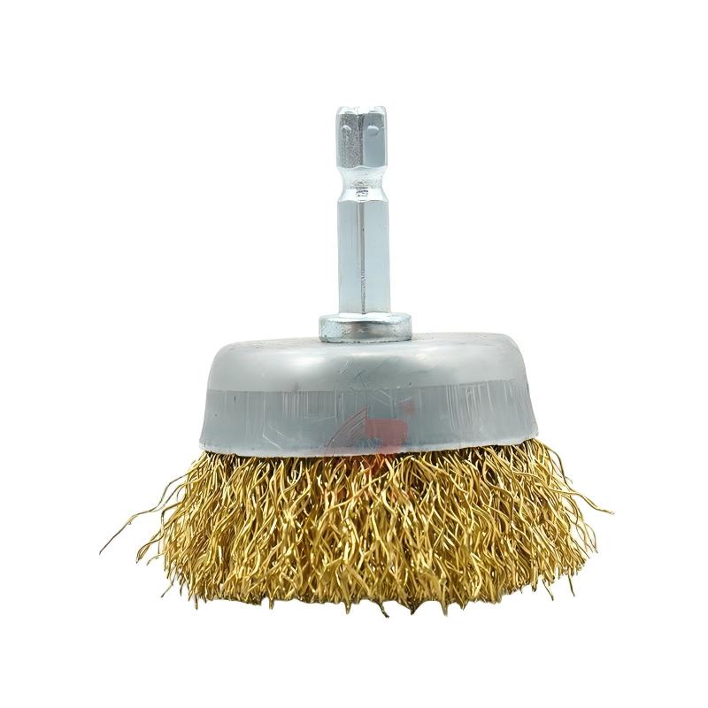 CLEAN WORLD Industrial Deburring Brush Eco-Friendly Hand Deburring Polishing Cleaning Industrial Crimped Brass Wire Cup Brushes with Shaft