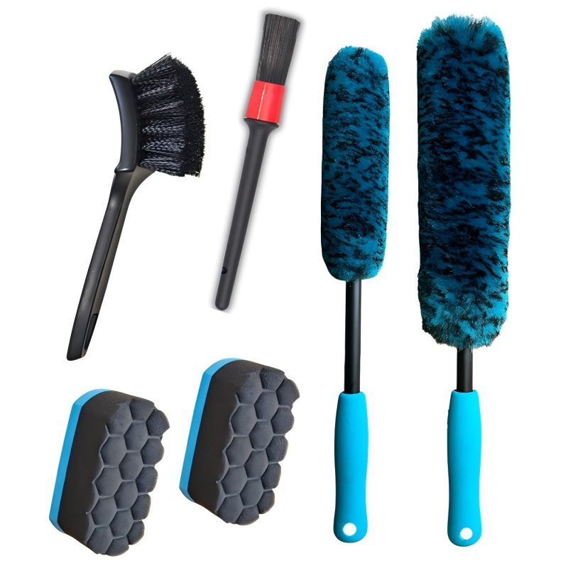 CLEAN WORLD Car wheel brush, Professional 4 Pack Long Handle Wheel Brush Kit for Cleaning Wheel and Tire- 2X Soft Wheel Cleaning Brush, Detailing Brush and Stiff Tire Brush, Bendable & Durable Wheel Rim Cleaner Brush Set
