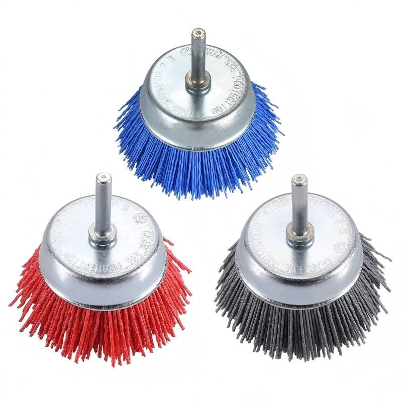 CLEAN WORLD Industrial Wire Brush 3 Inch Abrasive Wire Cup Brush Assorted Cup Brushes 3pcs Nylon Cup Brush for Drill