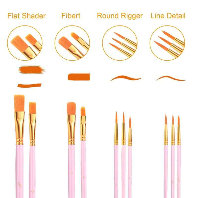 CLEAN WORLD Paint Brushes Set Nylon Hair Wooden Handle Watercolor Painting Brush for All Purpose Painting