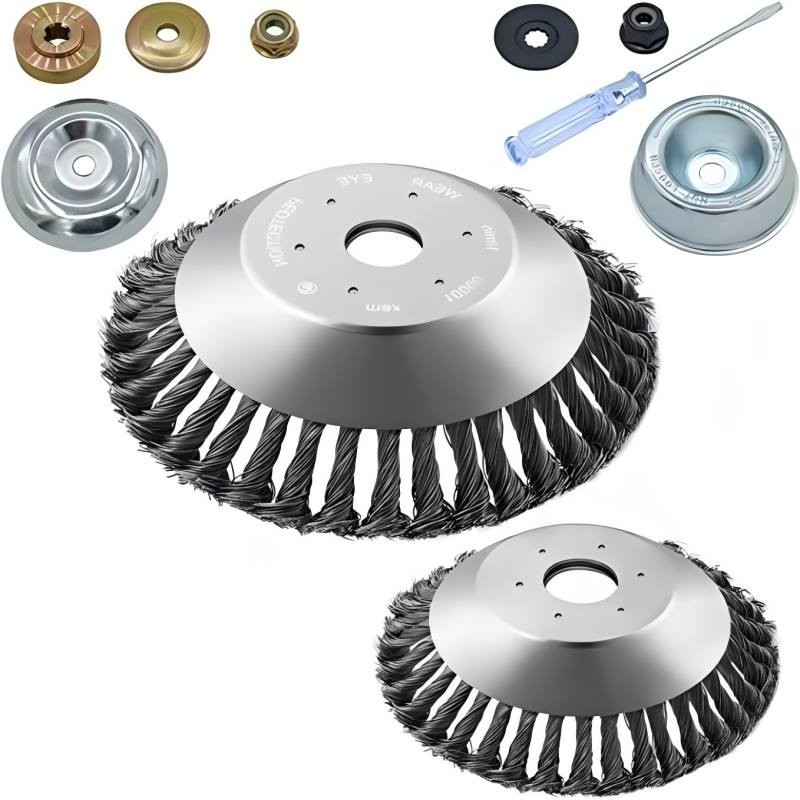 CLEAN WORLD Industrial Polishing Brush 8 Inch Stainless Steel Wire Brush Cutter Trimmer Head Replacement Garden Grass Weed Brush Cutting Head for Rust Removal Paving S