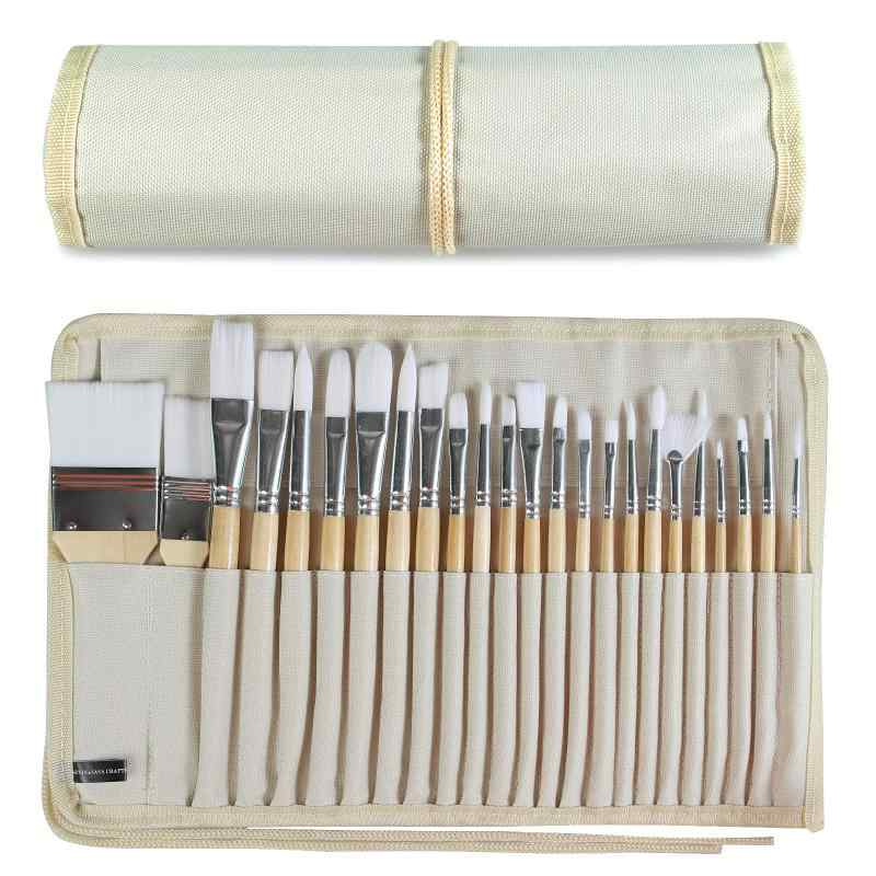 CLEAN WORLD Paint Brushes Set Wooden Handle Nylon Brushes or Professional Oil/Acrylic/Watercolor