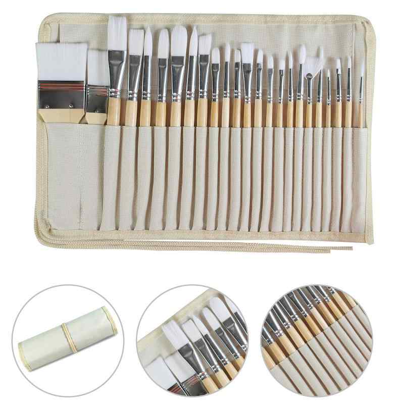 CLEAN WORLD Paint Brushes Set Wooden Handle Nylon Brushes or Professional Oil/Acrylic/Watercolor