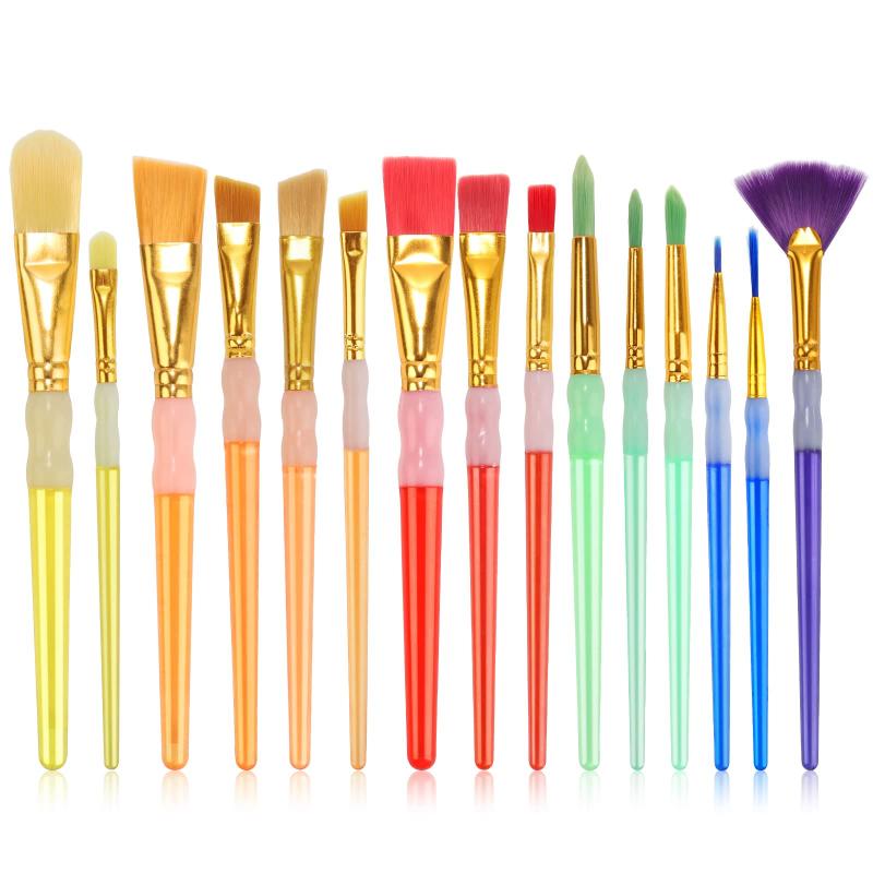 CLEAN WORLD 15Pcs Paint Brushes Nylon Colorful Hair Silicone Crystal Penholder Painting Brush Set for Kids