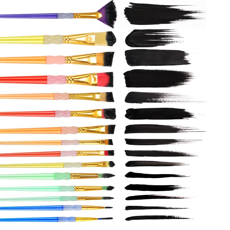 CLEAN WORLD 15Pcs Paint Brushes Nylon Colorful Hair Silicone Crystal Penholder Painting Brush Set for Kids