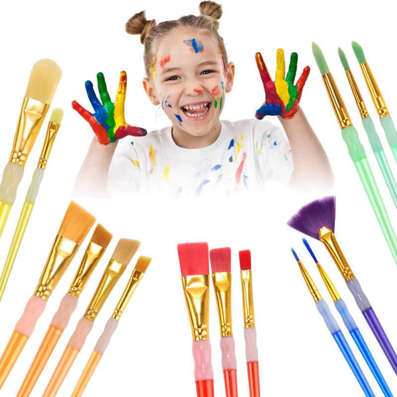 CLEAN WORLD 15Pcs Paint Brushes Nylon Colorful Hair Silicone Crystal Penholder Painting Brush Set for Kids