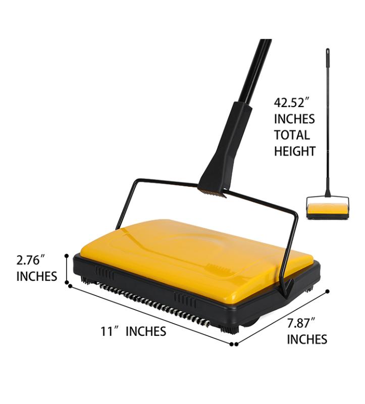 CLEAN WORLD Household Sweeper Lightweight Hand Push Carpet & Floor Brush for Home Office