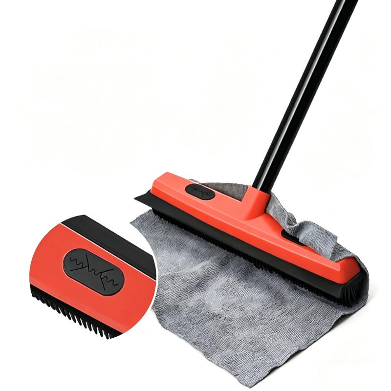 CLEAN WORLD Rubber Broom Carpet Rake Portable Detailing Brush Telescopic Long Handle Floor Brush for Fluff Carpet