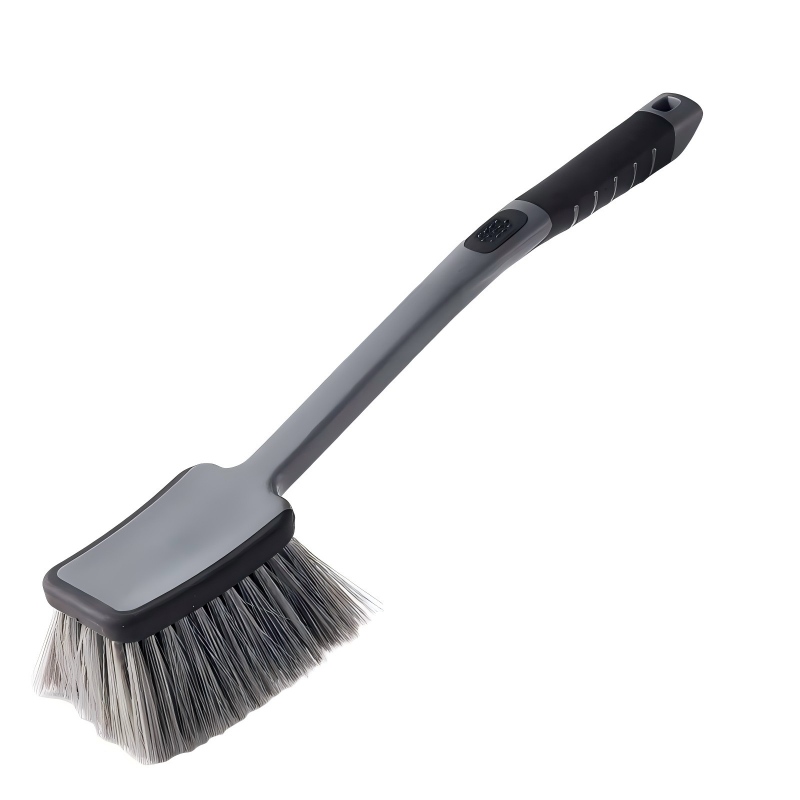 CLEAN WORLD Car wheel brush, Car Wash Brush, Wheel and Fender Brush, Long Handle Tire Cleaner for Car Detailing, Grey/Black