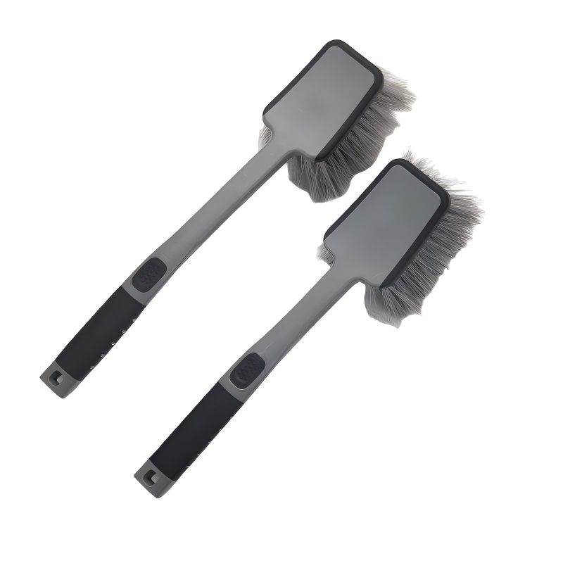 CLEAN WORLD Car wheel brush, Car Wash Brush, Wheel and Fender Brush, Long Handle Tire Cleaner for Car Detailing, Grey/Black