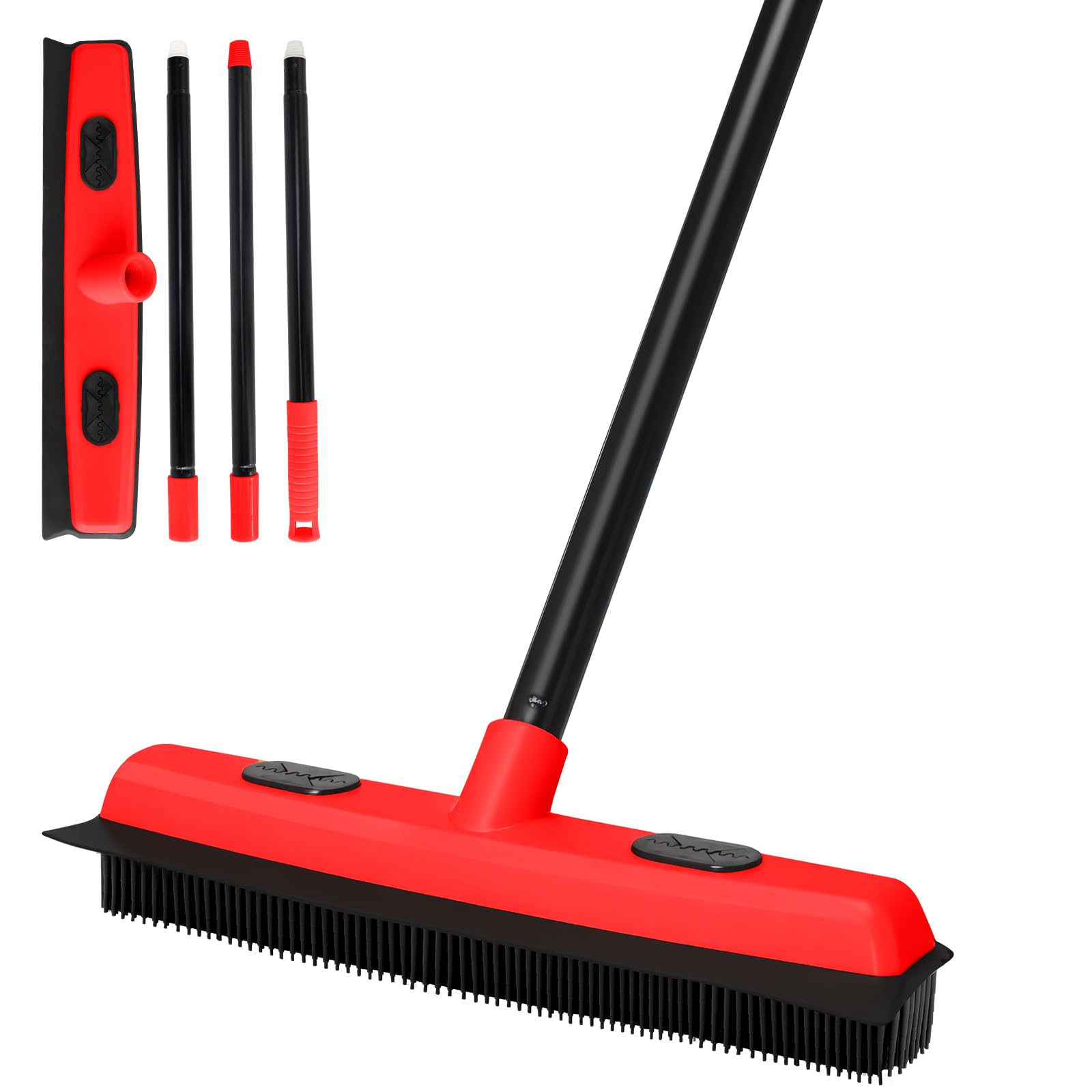 CLEAN WORLD Rubber Broom Carpet Rake Portable Detailing Brush Telescopic Long Handle Floor Brush for Fluff Carpet