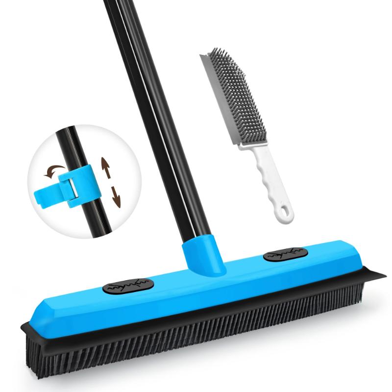 CLEAN WORLD Rubber Broom Carpet Rake Portable Detailing Brush Telescopic Long Handle Floor Brush for Fluff Carpet