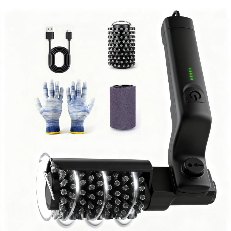 CLEAN WORLD Rechargeable Cordless Electric Grill Cleaner Adjustable Angle No Bristle Shedding Rotary Grill Brush