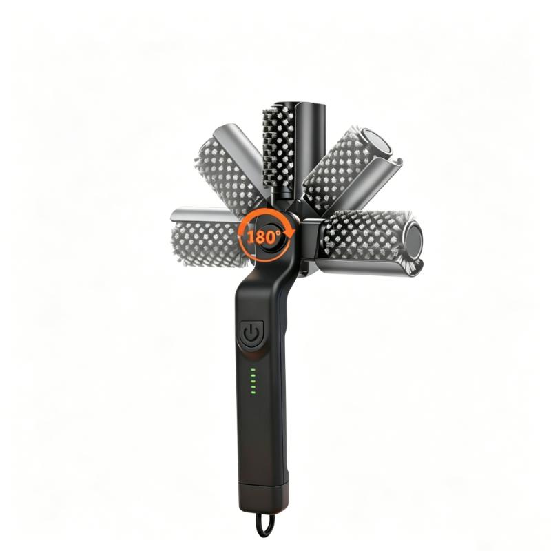 CLEAN WORLD Rechargeable Cordless Electric Grill Cleaner Adjustable Angle No Bristle Shedding Rotary Grill Brush