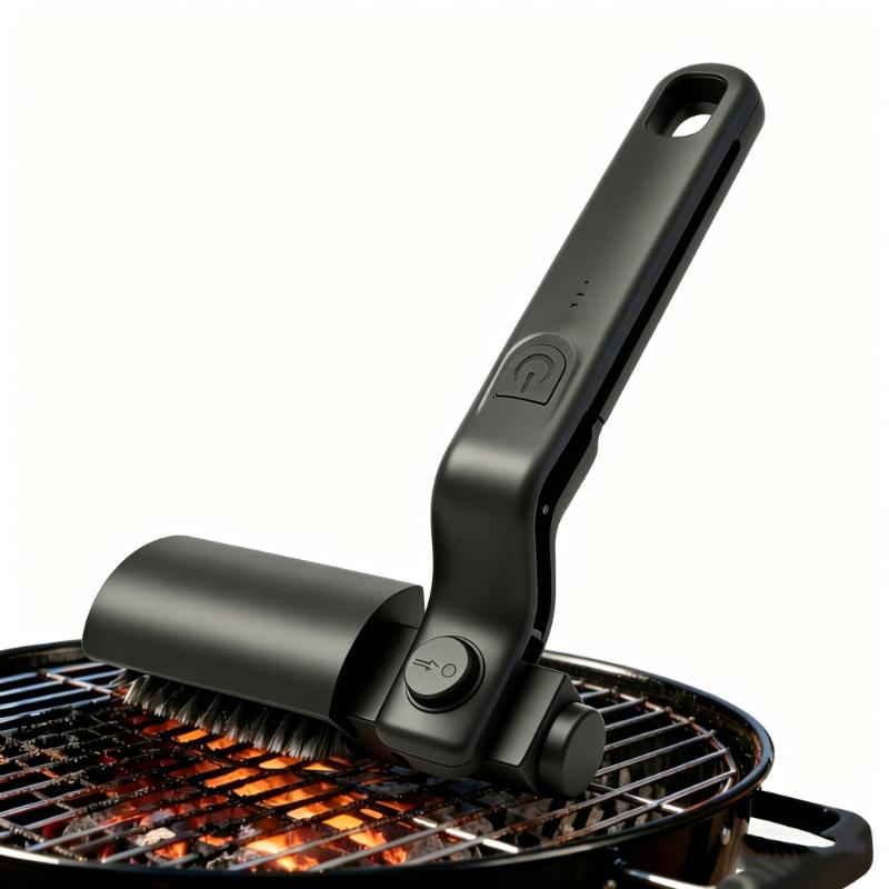 CLEAN WORLD Rechargeable Cordless Electric Grill Cleaner Adjustable Angle No Bristle Shedding Rotary Grill Brush
