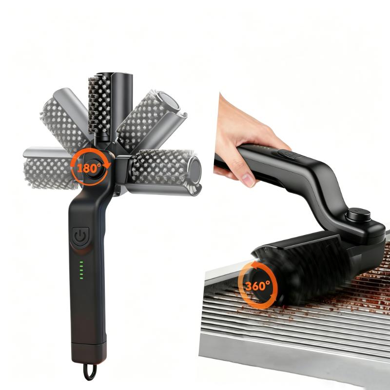 CLEAN WORLD Rechargeable Cordless Electric Grill Cleaner Adjustable Angle No Bristle Shedding Rotary Grill Brush