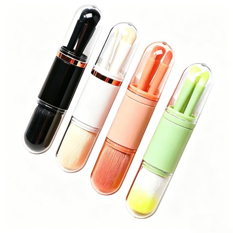 CLEAN WORLD 4-in-1 Mini Travel Makeup Brush Set, Soft Bristle Portable Brushes for Blush, Eyeshadow, Concealer & Lip