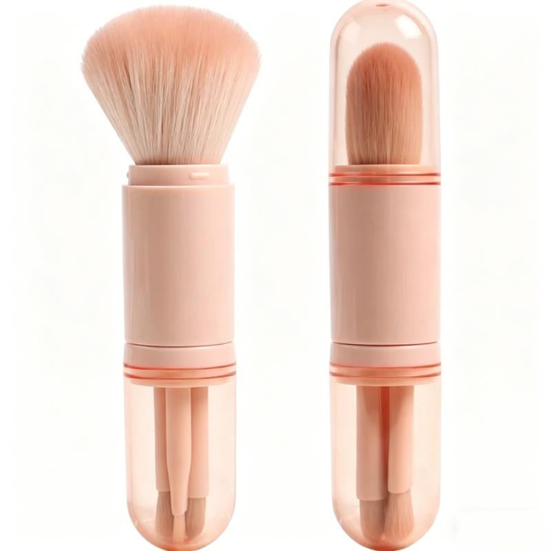 CLEAN WORLD 4-in-1 Mini Travel Makeup Brush Set, Soft Bristle Portable Brushes for Blush, Eyeshadow, Concealer & Lip