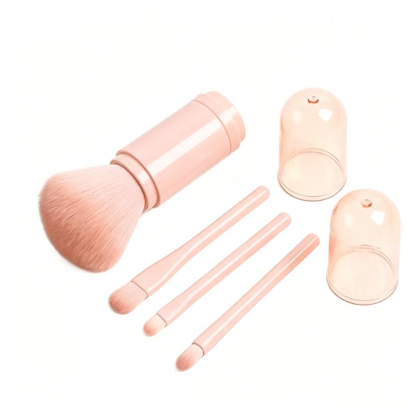 CLEAN WORLD 4-in-1 Mini Travel Makeup Brush Set, Soft Bristle Portable Brushes for Blush, Eyeshadow, Concealer & Lip