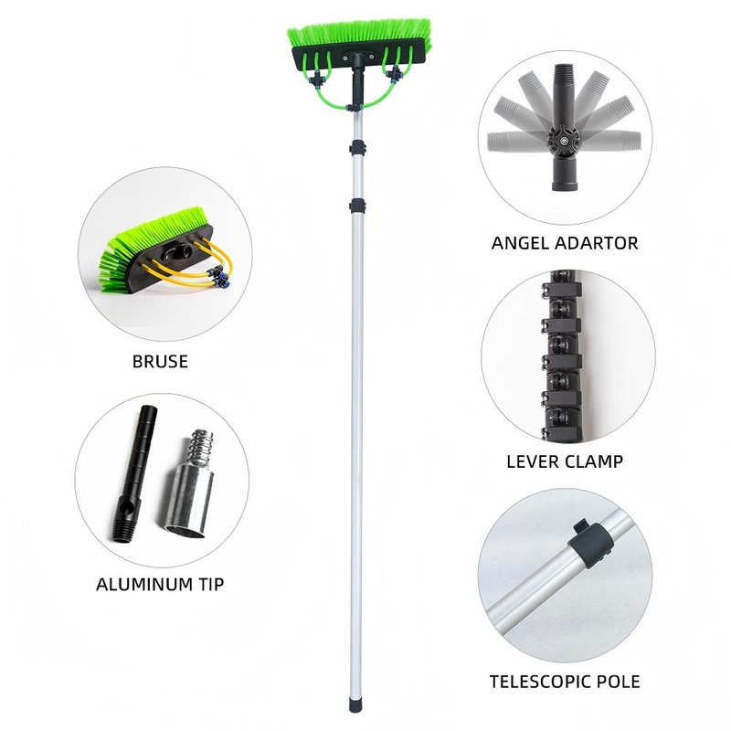 CLEAN WORLD Industrial Solar Panel Brush Telescopic Aluminum Water Fed Pole Set Metal Window Cleaning Equipment and Solar Panels Cleaning Kit Telescopic Cleaning Brush