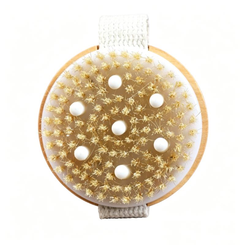 CLEAN WORLD Maple Wood Dry Body Brush, Natural Bristle Exfoliating Bath Brush with Long Handle for Back Scrubbing & Dead Skin Removal