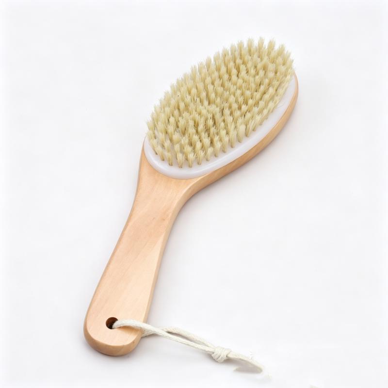 CLEAN WORLD Maple Wood Dry Body Brush, Natural Bristle Exfoliating Bath Brush with Long Handle for Back Scrubbing & Dead Skin Removal