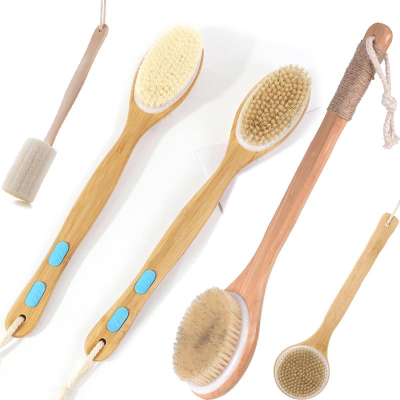 CLEAN WORLD Bamboo Bath Brush, Long-Handle Back Scrubber Shower Brush, Soft Bristle Dry Body Brush for Exfoliating, Skin Care & Deep Cleansing