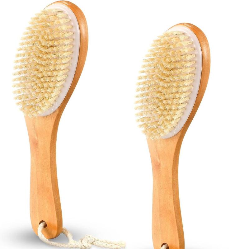 CLEAN WORLD Bamboo Bath Brush, Long-Handle Back Scrubber Shower Brush, Soft Bristle Dry Body Brush for Exfoliating, Skin Care & Deep Cleansing