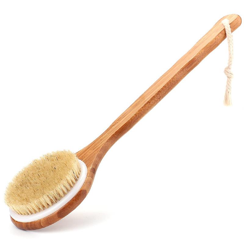 CLEAN WORLD Bamboo Bath Brush, Long-Handle Back Scrubber Shower Brush, Soft Bristle Dry Body Brush for Exfoliating, Skin Care & Deep Cleansing