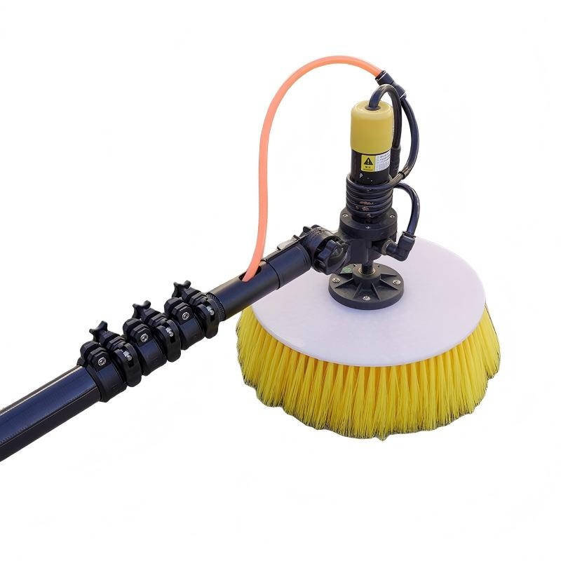 CLEAN WORLD Industrial Solar Panel Brush Telescopic Aluminum Water Fed Pole Solar Panels Cleaning Brush with Scraper System Durable Metal for Window Cleaning