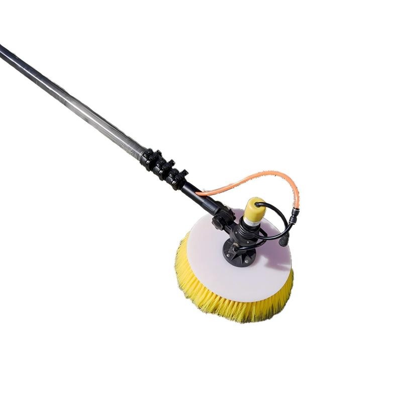 CLEAN WORLD Industrial Solar Panel Brush Telescopic Aluminum Water Fed Pole Solar Panels Cleaning Brush with Scraper System Durable Metal for Window Cleaning
