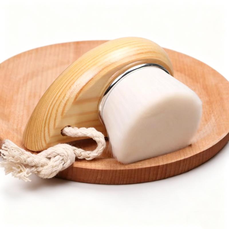 CLEAN WORLD Soft Bristle Facial Cleaning Brush, Manual Makeup Remover Face Cleanser Brush with Wooden Handle, Bamboo Charcoal Cosmetic Brush