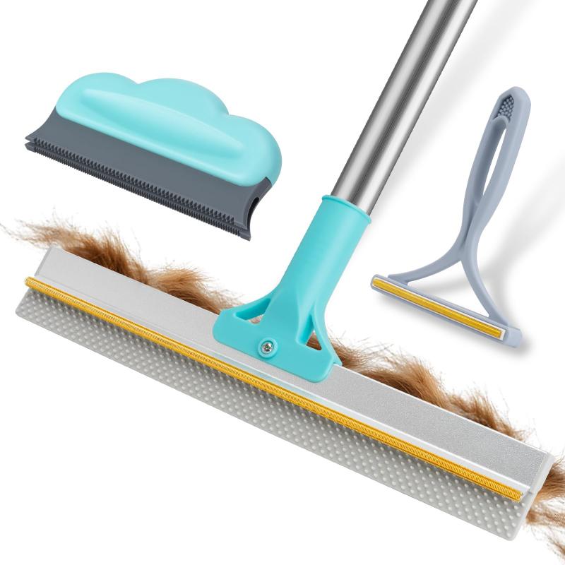 CLEAN WORLD 3 Pcs Pet Hair Remover Set - Extendable Carpet Lint Brush with Mini Lint Roller & Cleaning Tool for All Fabrics