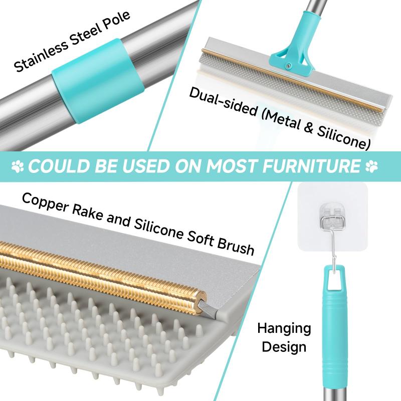 CLEAN WORLD 3 Pcs Pet Hair Remover Set - Extendable Carpet Lint Brush with Mini Lint Roller & Cleaning Tool for All Fabrics