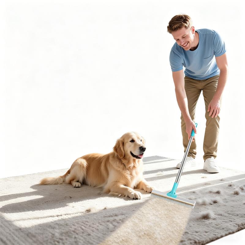 CLEAN WORLD 3 Pcs Pet Hair Remover Set - Extendable Carpet Lint Brush with Mini Lint Roller & Cleaning Tool for All Fabrics