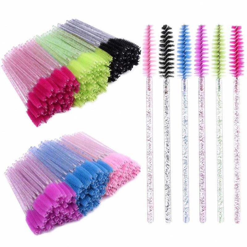 CLEAN WORLD Glitter Handle Disposable Eyelash Brushes Multicolor Eyelash Brushes with Crystal Mascara Wands