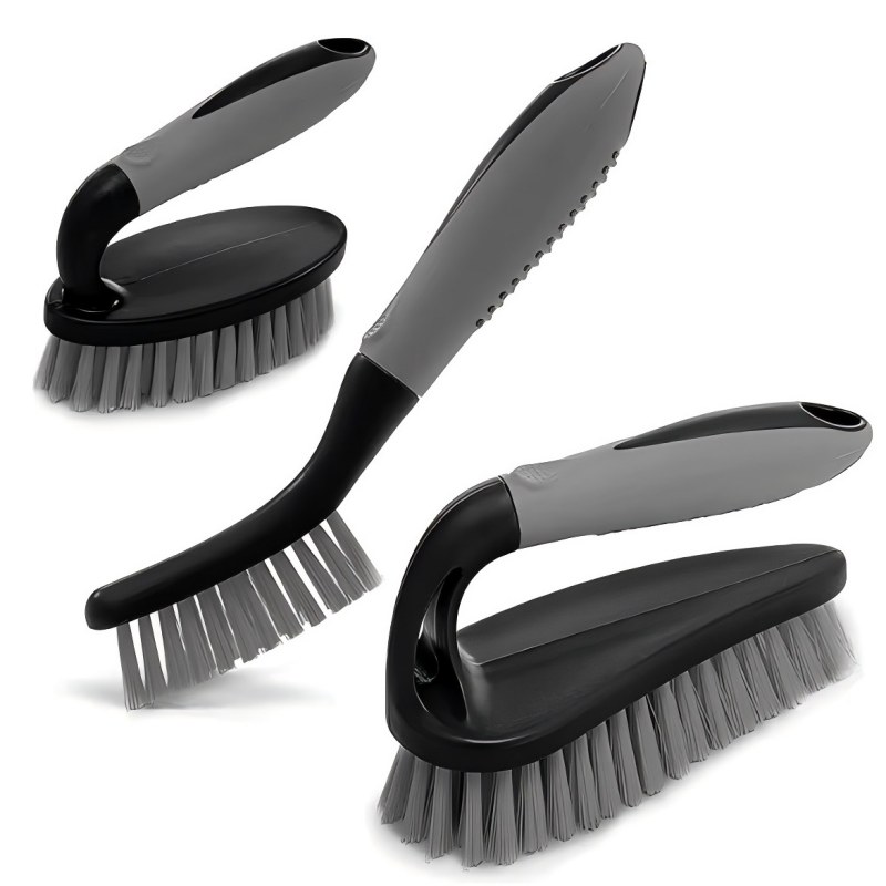 CLEAN WORLD Bathroom bathtub brush, Scrub Brush Set of 3pcs - Shower Scrubber with Ergonomic Handle and Durable Bristles, Grout Cleaner Brush, Multi-Purpose Scrub Brushes for Bathroom and Bathtub
