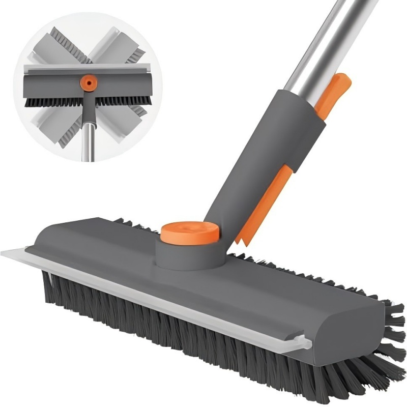 CLEAN WORLD Bathroom brush, Floor Scrub Brush with Long Handle, 3-in-1 Heavy-Duty Stiff Bristle Scrubber Brush for Cleaning Shower, Bathroom and Kitchen (White, 2 Pack)