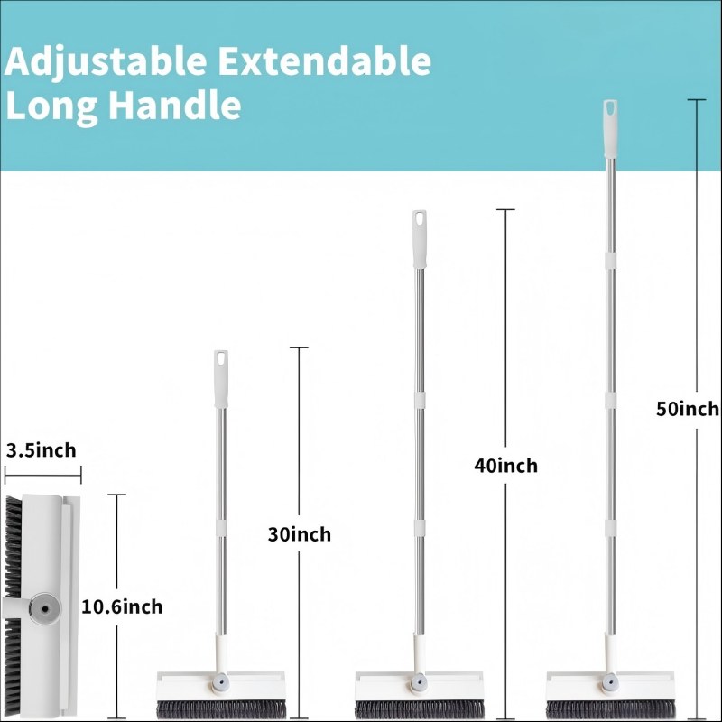 CLEAN WORLD Bathroom brush, Floor Scrub Brush with Long Handle, 3-in-1 Heavy-Duty Stiff Bristle Scrubber Brush for Cleaning Shower, Bathroom and Kitchen (White, 2 Pack)