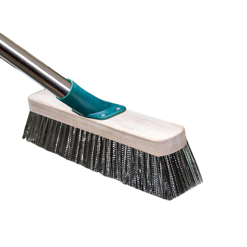 CLEAN WORLD Industrial Wire Brush Stainless Steel Wire Brush with Long Handle Deck Broom Brush Floor Scrubber Brush for Cleaning Outdoor Broom for Moss