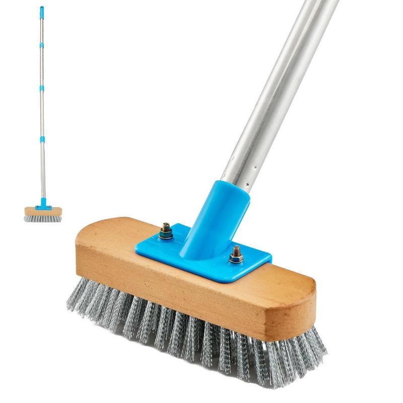 CLEAN WORLD Heavy Duty Stainless Steel Deck Brush, Stiff Wire Bristle Scrub Brush for Cleaning Moss, Concrete, Patio, Driveway, Floor, Outdoor & Indoor Use