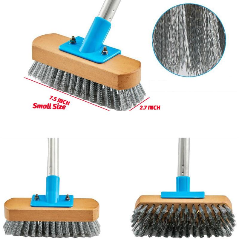 CLEAN WORLD Heavy Duty Stainless Steel Deck Brush, Stiff Wire Bristle Scrub Brush for Cleaning Moss, Concrete, Patio, Driveway, Floor, Outdoor & Indoor Use
