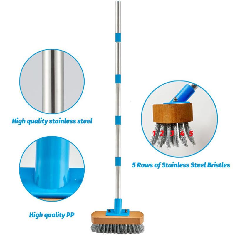 CLEAN WORLD Heavy Duty Stainless Steel Deck Brush, Stiff Wire Bristle Scrub Brush for Cleaning Moss, Concrete, Patio, Driveway, Floor, Outdoor & Indoor Use